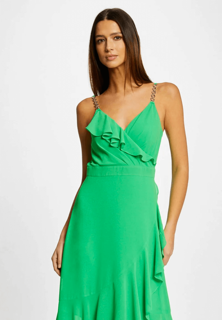 Φόρεμα Μακρύ με Βολάν Morgan Πράσινο-www.vaarboutique.gr
